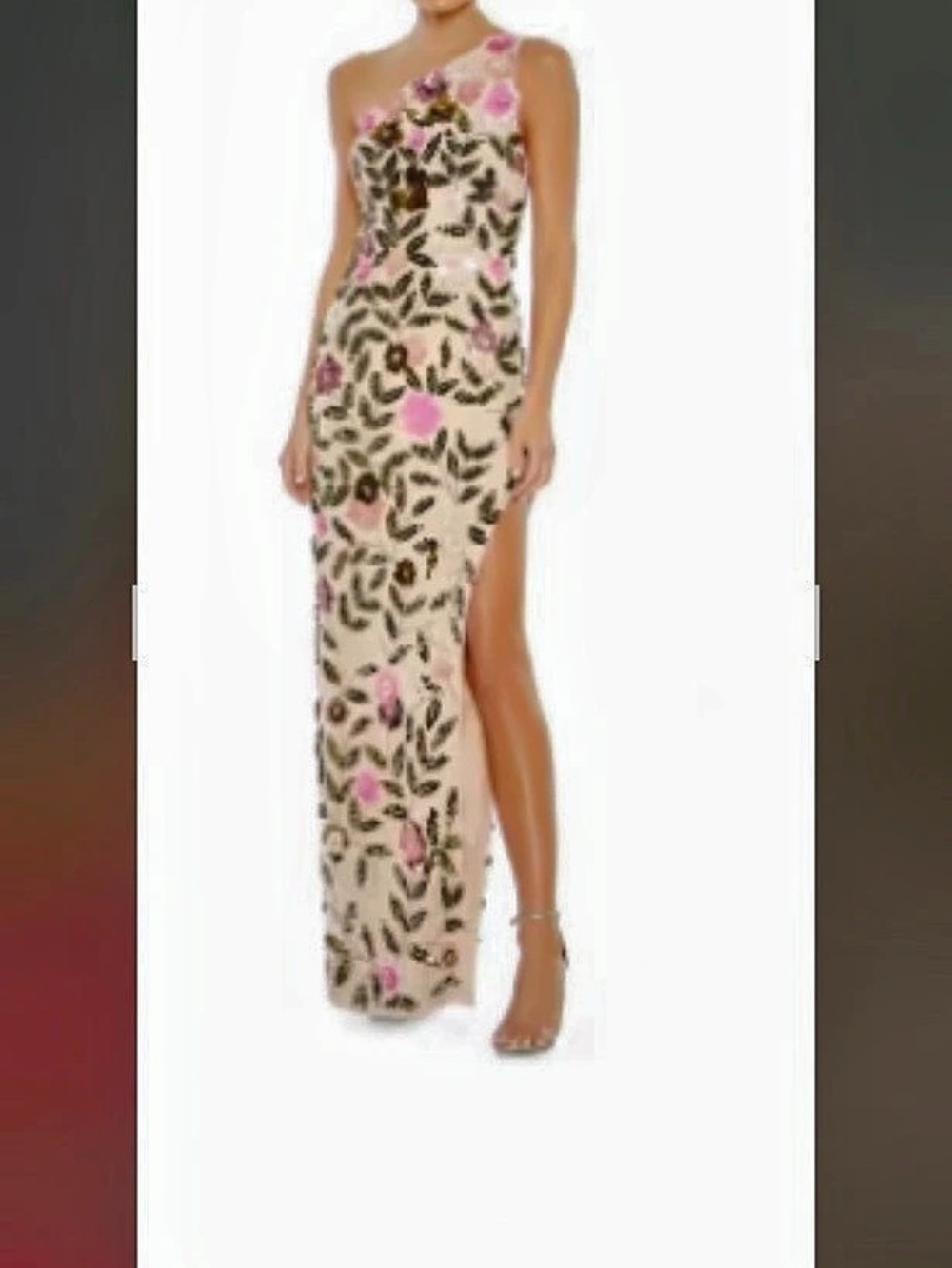 Mac Duggal Floral Sequined One Shoulder Column Gown Pink & Tan Size 4